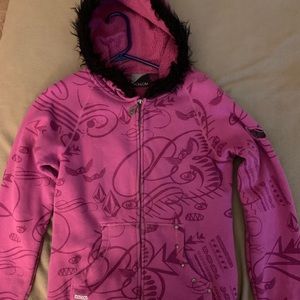 Women’s XS volcom pink hoodie with fur hood